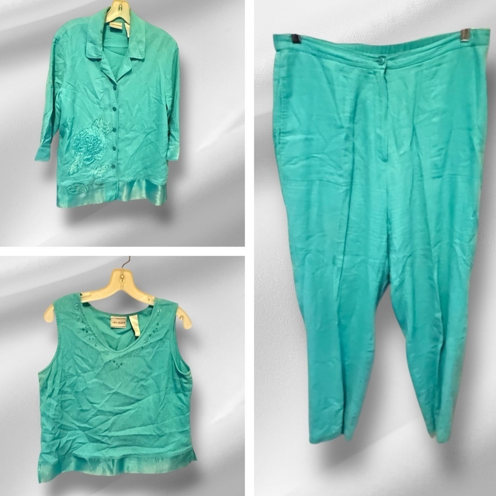 Vintage Napa Valley Linen Blend 3 Piece Pantsuit